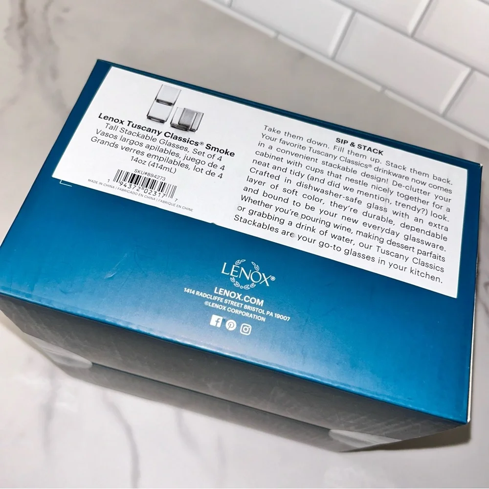 Lenox Tuscany Tall Stackable Glasses in Smoke, 4 piece set - Picture 4 of 6